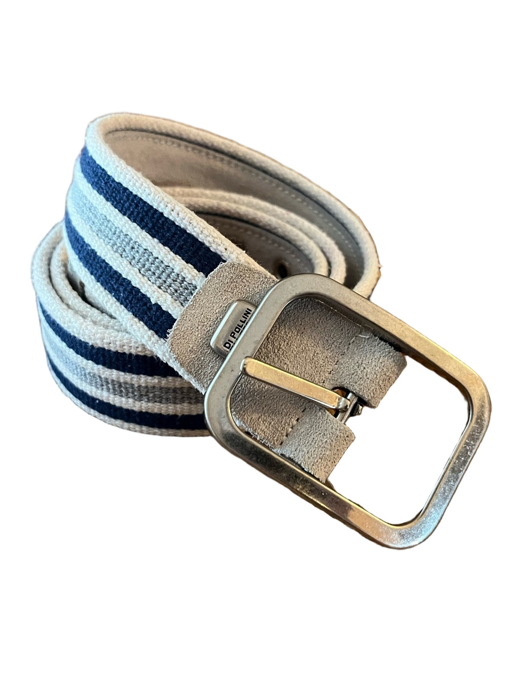 Di Pollini Men’s Striped Canvas Belt Silver Buckle Size 38/40